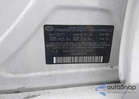 2012 Hyundai Sonata Gls from USA, damaged, VIN 5NPEB4AC0CH319793